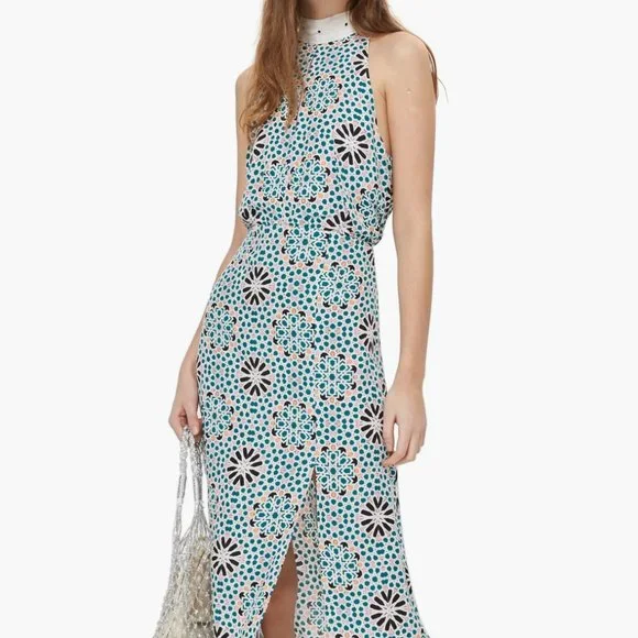 green halter neck dress topshop Strappy Smocking Waist Midi Flare Dress – For Elyse main image 0